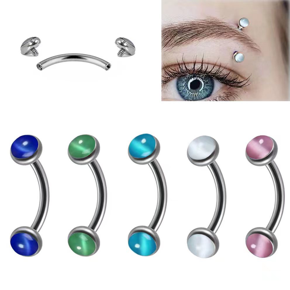 Rook Curved Barbell - 1 ชิ้นเจาะคิ้วกล้วยรูปร่างโอปอลแหวนสแตนเลสโค้ง Barbell สตั๊ด Helix กระดูกอ่อนต่างหูเครื่องประดับ