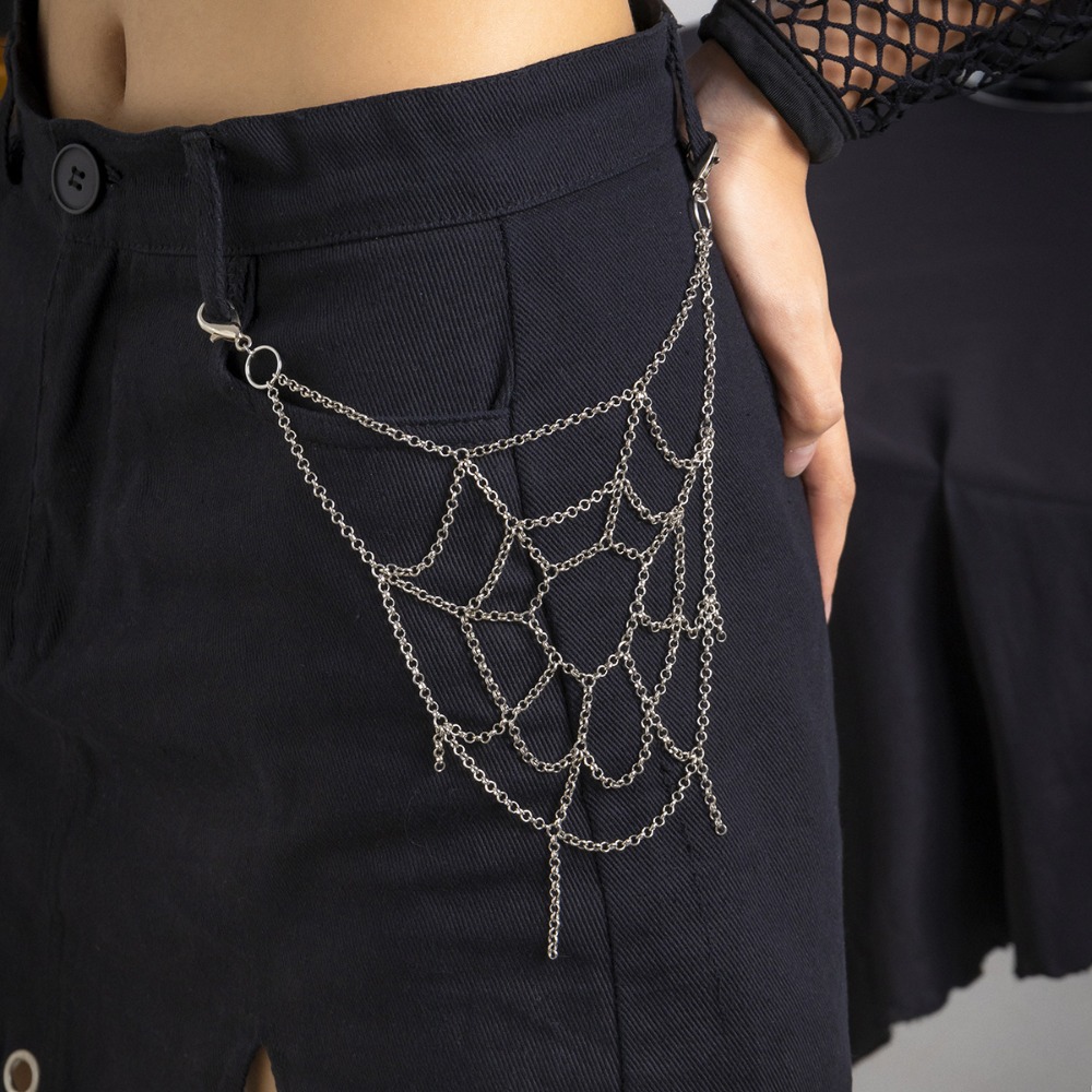 Body Jewelry Men - กอธิคพังค์สีเงินใยแมงมุมกางเกงโซ่สำหรับผู้ชายผู้หญิงการแสดงบนเวทีเสื้อผ้าโซ่บุคลิกภาพเครื่องประดับอุปกรณ์เสริม