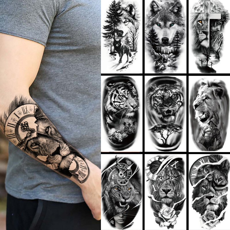 Body Jewelry Waterproof - กันน้ำชั่วคราว Tattoo สติกเกอร์ป่า Big Tiger Lion