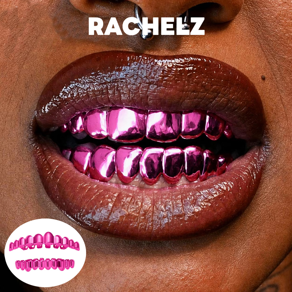 Body Jewelry Men - RACHELZ Sweet Cool 6/8/10 ชุดกริลล์ฟันสีชมพูมิเรอร์ ฮิปฮอป