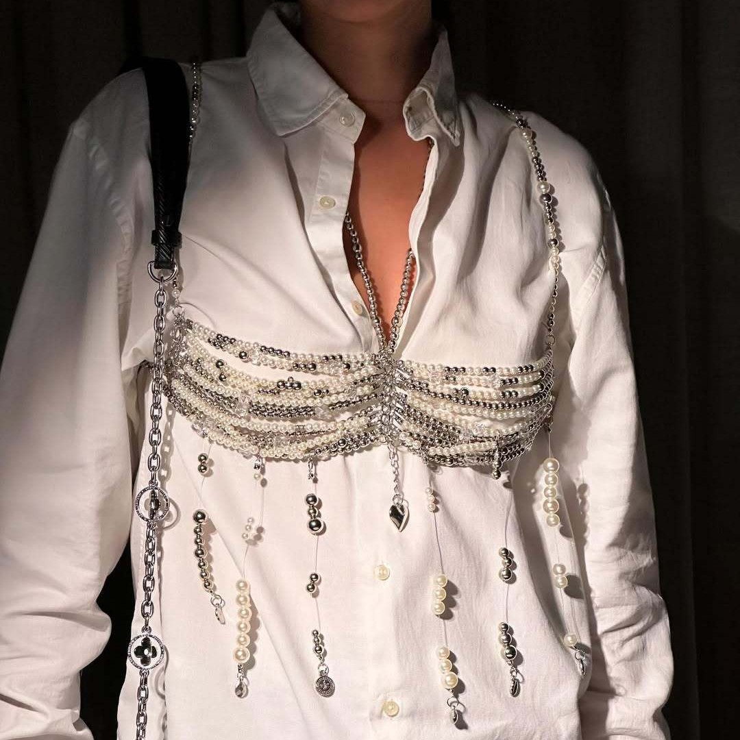 Body Jewelry Vest - 2025 Luxury Design Halterเสื้อกั๊กMulti-Layerพลาสติกทอไข่มุกลูกปัดเต้านมฤดูร้อนNight Clubเซ็กซี่Braเครื่องประดับ