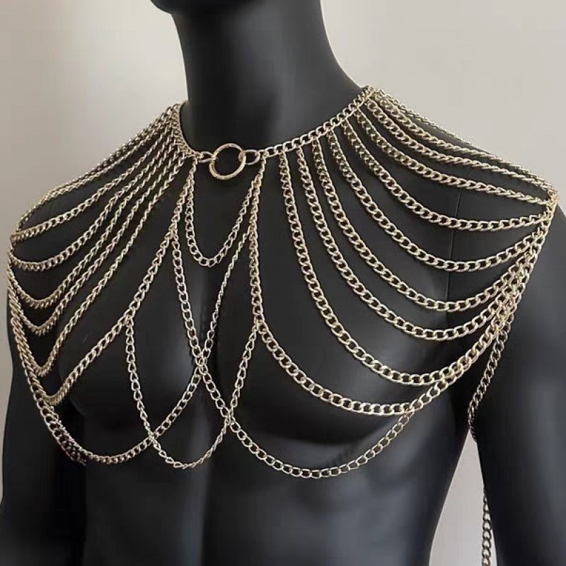 Body Jewelry Men - เครื่องประดับร่างกายสำหรับผู้ชาย เครื่องประดับแฟชั่นผู้ชาย เครื่องประดับโลหะสไตล์ยุโรป-อเมริกัน เครื่องประดับร่างกายแบบสองสายคล้องไหล่