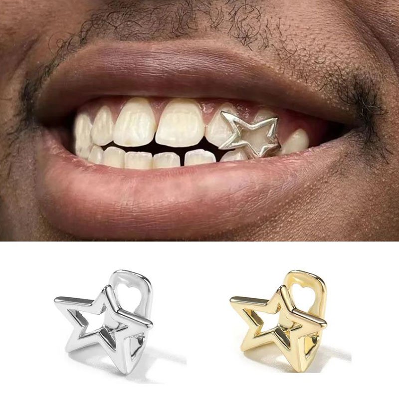 Body Jewelry Men - ฮาโลวีนไม่สม่ําเสมอ Hollow Pentagram Star ฟัน Grillz