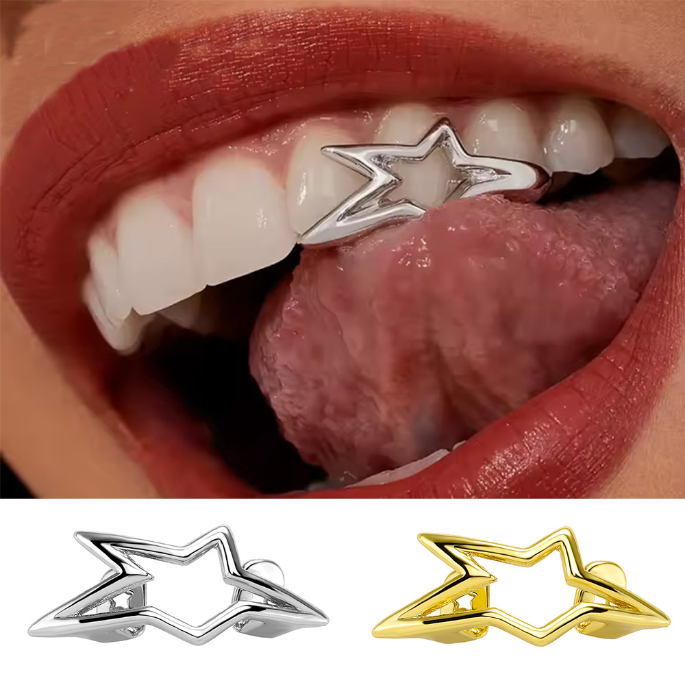 Body Jewelry Men - YOUNGX ไซเบอร์พังก์ ที่ครอบฟันรูปดาวแบบไม่สมมาตร สำหรับผู้หญิงผู้ชาย Y2K รูปทรงเรขาคณิต