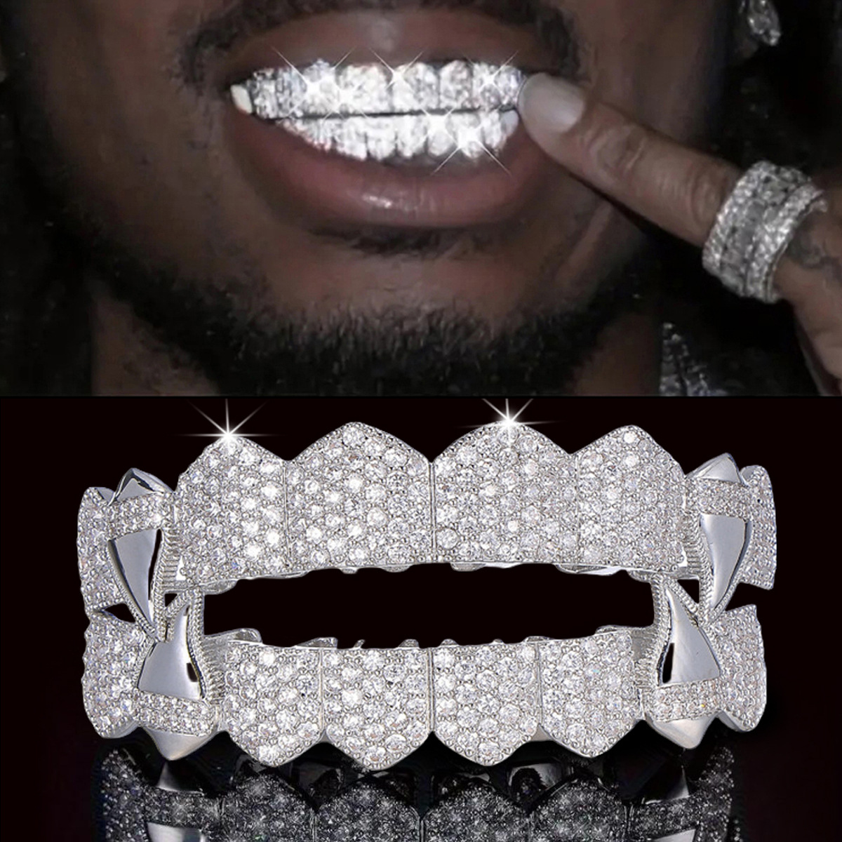 Body Jewelry Men - RACHELZ ชุดฟันปลอมแบบผสม 8/8 ประดับเพชร CZ ระยิบระยับ