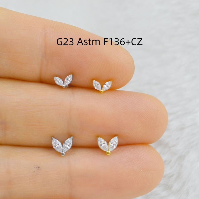 Rook Curved Barbell - ต่างหูไทเทเนียม G23 มาตรฐาน ASTM F136 ประดับเพชร