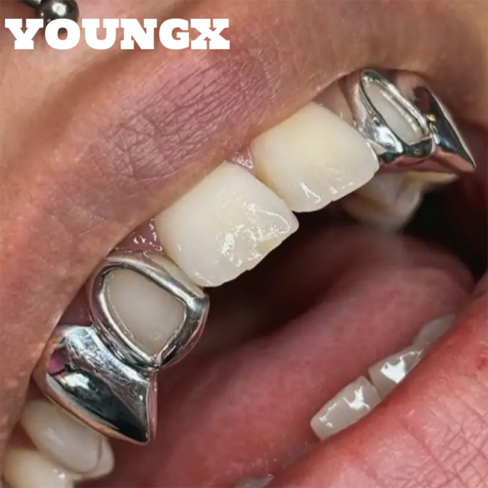 Body Jewelry Men - YOUNGX ฮิปฮอป ที่ครอบฟันแบบกลวงสองชั้น เงา สำหรับผู้หญิง ผู้ชาย