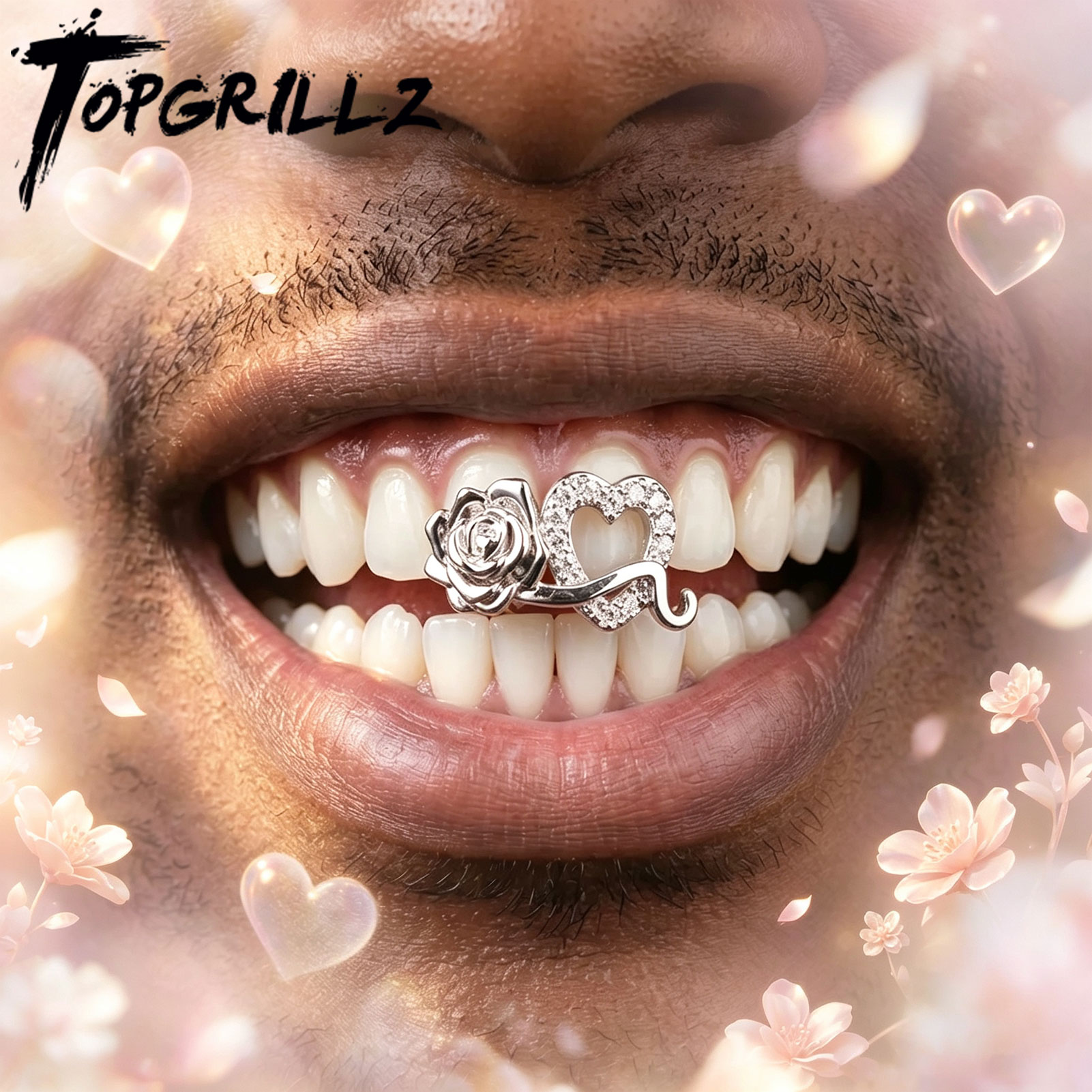 Body Jewelry Men - TOPGRILLZ ชุดตกแต่งฟันรูปหัวใจคู่ประดับเพชรซิคอนสไตล์โรแมนติก ฮิปฮอป สำหรับผู้หญิงและผู้ชาย เครื่องประดับคอสเพลย์