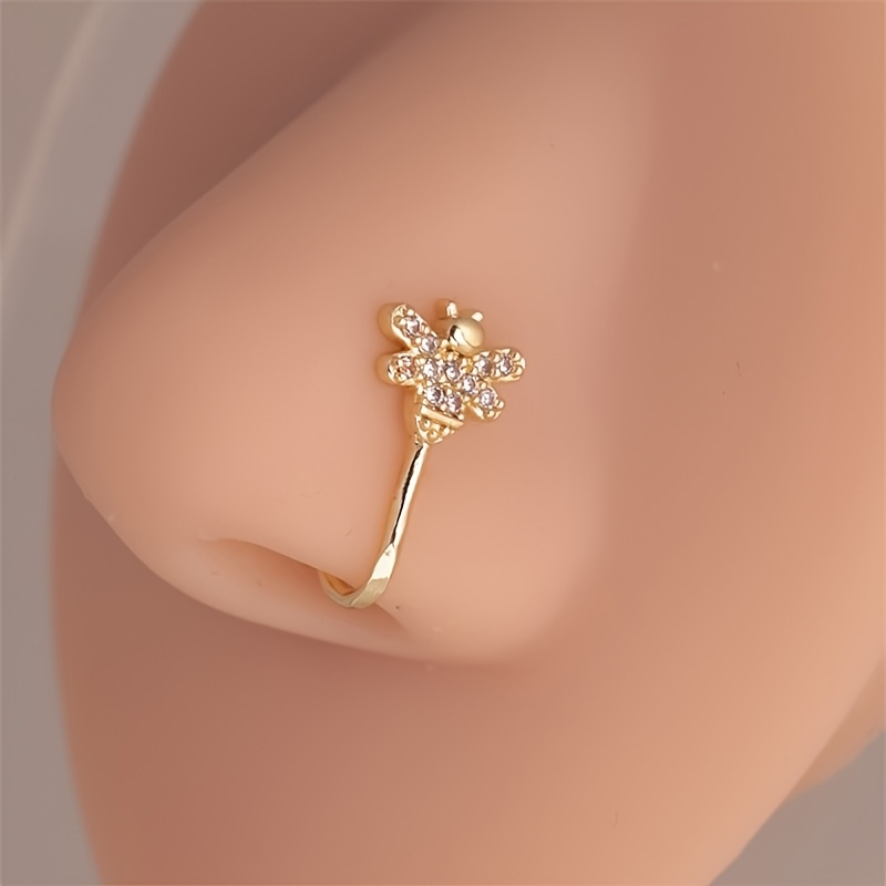 Body Jewelry Materials - แหวนจมูกแบบไม่เจาะรูรูปผึ้งน้อยน่ารัก 1 ชิ้น ทำจากวัสดุทองเหลือง เหมาะสำหรับสวมใส่ในงานเลี้ยงทุกวัน