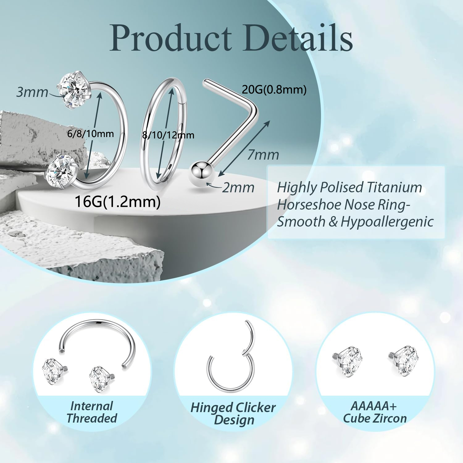 แหวนจมูกไทเทเนียมรูปเกือกม้า G - Rook Curved Barbell บทวิจารณ์และราคา