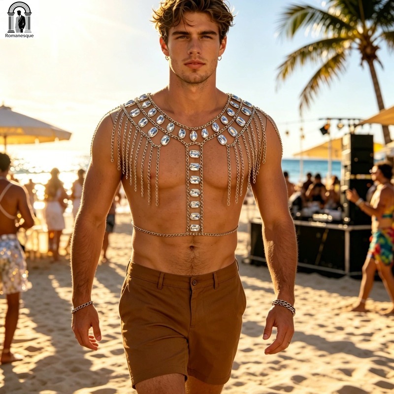 เสื้อกั๊กแฟชั่นผู้ชายประดับโซ่ - Body Jewelry Vest บทวิจารณ์และราคา