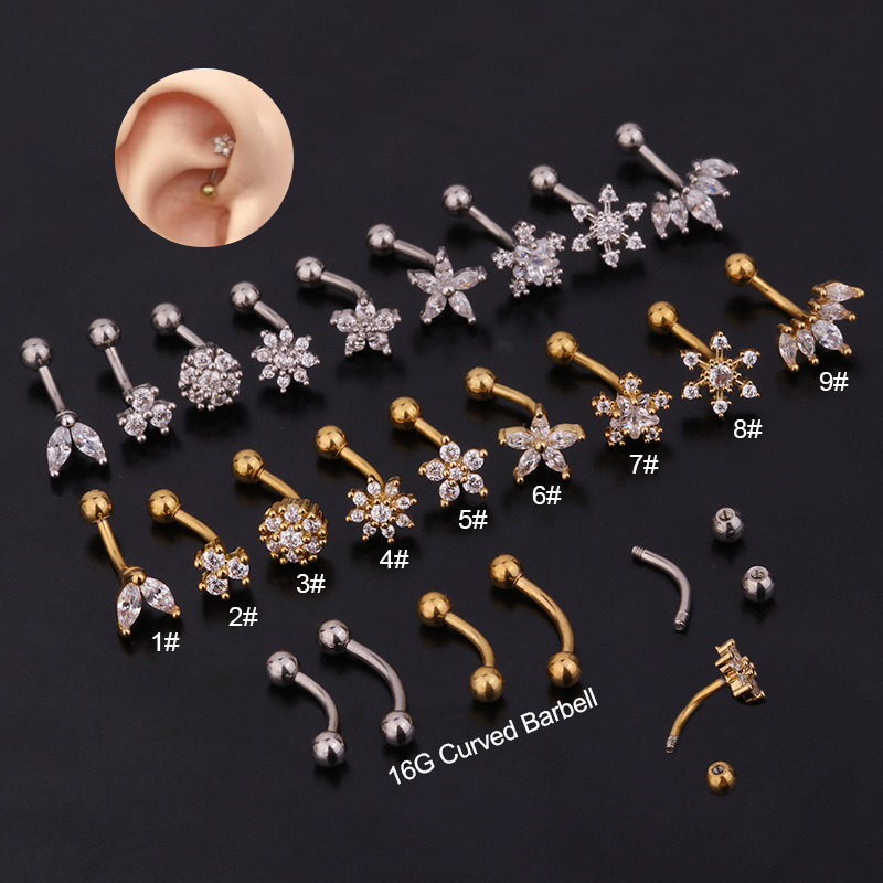 1PC มงกุฎดอกไม้ CZ แหวนคิ้ว Tr - Rook Curved Barbell บทวิจารณ์และราคา